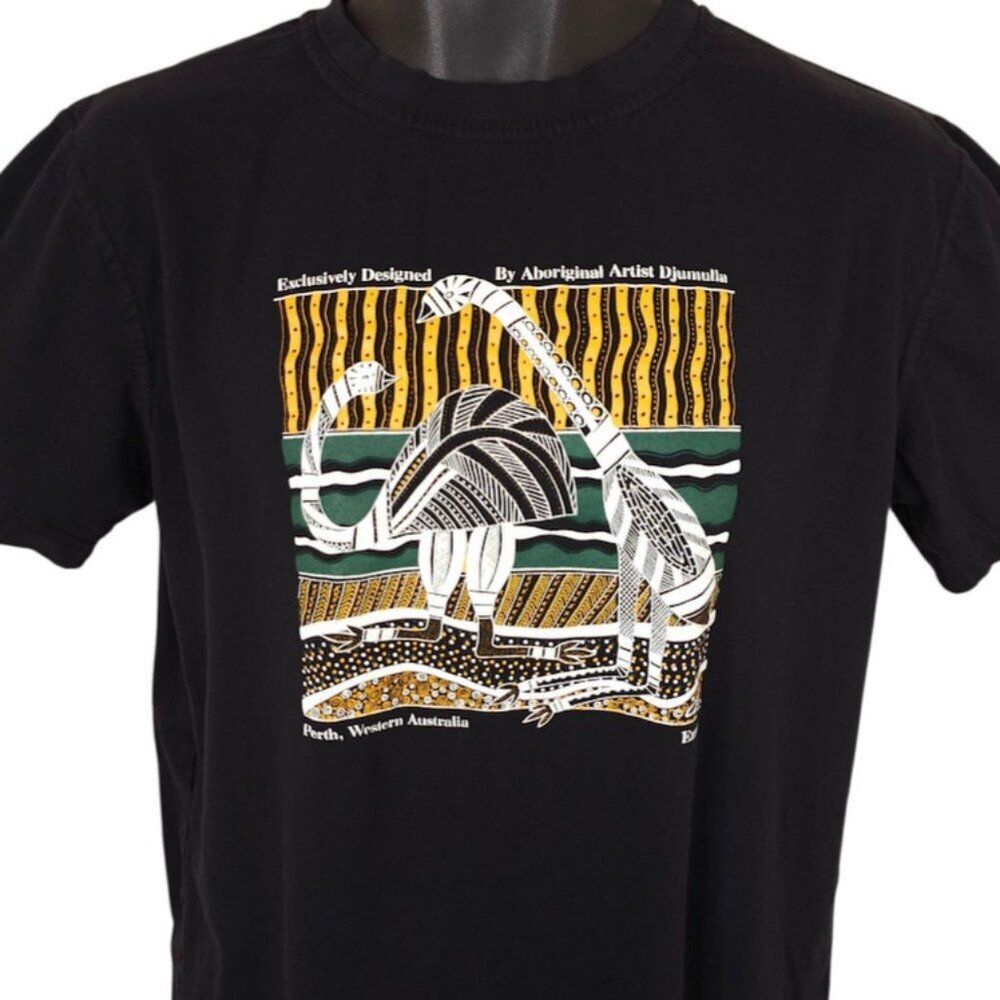 Vintage Aboriginal Australian Art T Shirt Mens Size Small Black 90s Y2K Djumulla